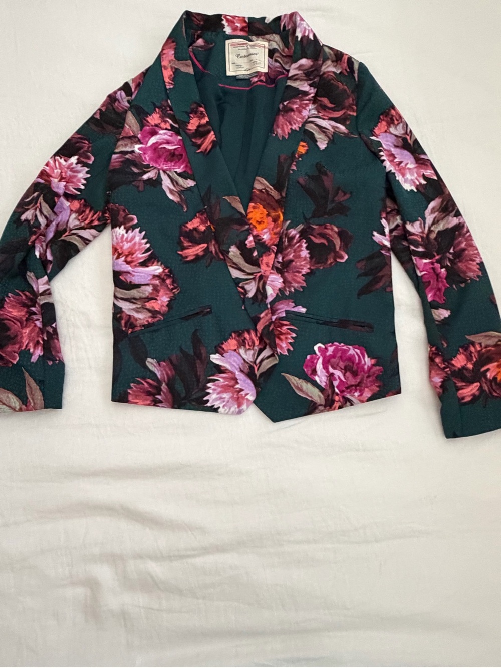 Cartonnier Floral Blazer in Teal with Pink & Purple Flowers